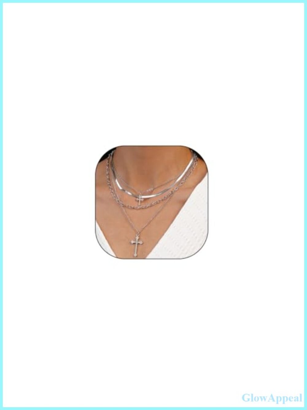 Layered Gold Crystal Cross Pendant Necklace Set Snake Link Stacked Women